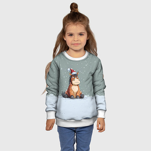 Детский свитшот Лошадка на фоне снегопада / 3D-Белый – фото 4