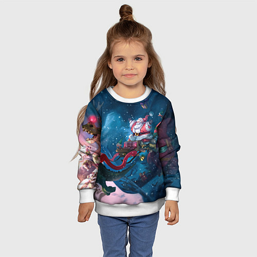 Детский свитшот Санта с динозавром / 3D-Белый – фото 4