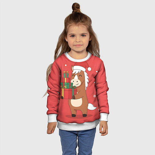 Детский свитшот Новогодняя лошадка с подарками / 3D-Белый – фото 4