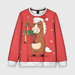 Детский свитшот Новогодняя лошадка с подарками