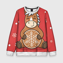 Свитшот детский Новогодняя лошадка с печенькой, цвет: 3D-белый