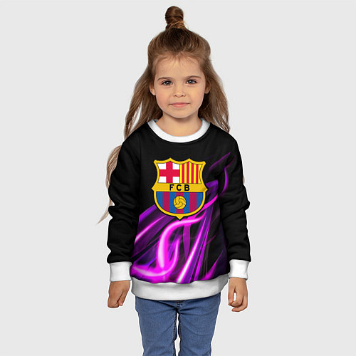 Детский свитшот Барселона неоновый огонь текстура / 3D-Белый – фото 4