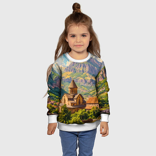 Детский свитшот Горный покой: храм среди облаков / 3D-Белый – фото 4