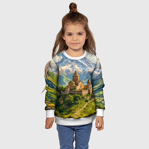 Детский свитшот Храм у подножия вечных вершин / 3D-Белый – фото 4