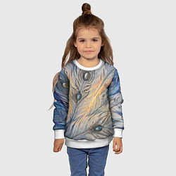 Свитшот детский Синие перья с самоцветами, цвет: 3D-белый — фото 2