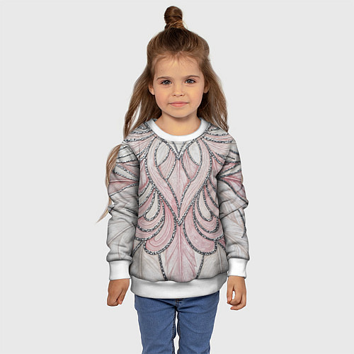 Детский свитшот Нежно розовый орнамент из перьев / 3D-Белый – фото 4