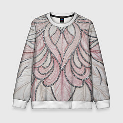 Свитшот детский Нежно розовый орнамент из перьев, цвет: 3D-белый