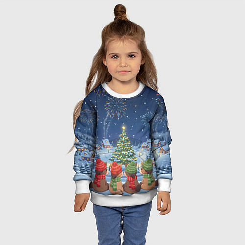 Детский свитшот Лошадки в новогоднюю ночь / 3D-Белый – фото 4