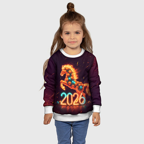 Детский свитшот Новогодняя мандариновая лошадь 2026 / 3D-Белый – фото 4