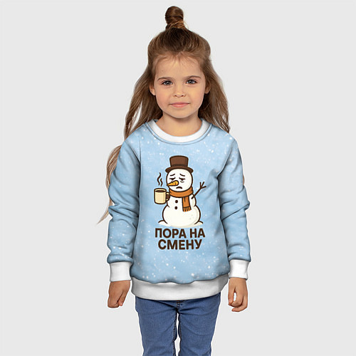 Детский свитшот Грустный снеговик - пора на смену / 3D-Белый – фото 4