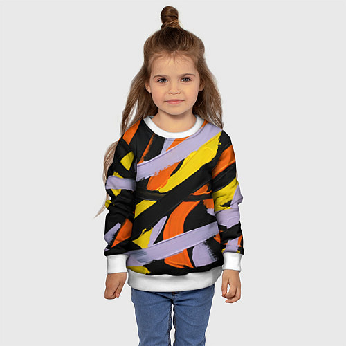 Детский свитшот Полоски краски абстракция / 3D-Белый – фото 4