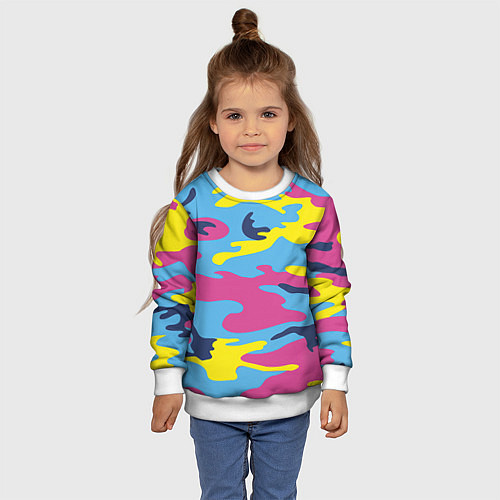Детский свитшот Камуфляж: голубой/розовый/желтый / 3D-Белый – фото 4