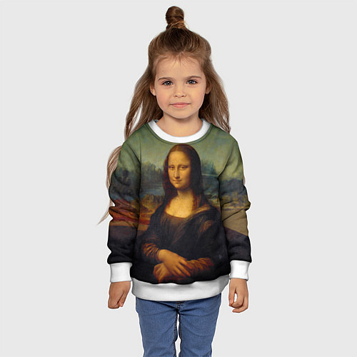 Детский свитшот Леонардо да Винчи - Мона Лиза / 3D-Белый – фото 4