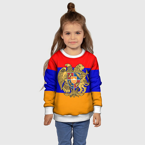 Детский свитшот Герб и флаг Армении / 3D-Белый – фото 4