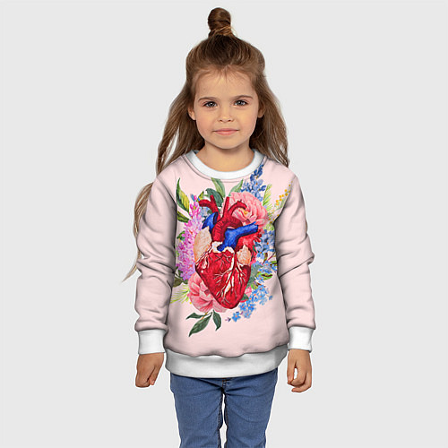 Детский свитшот Цветочное сердце / 3D-Белый – фото 4