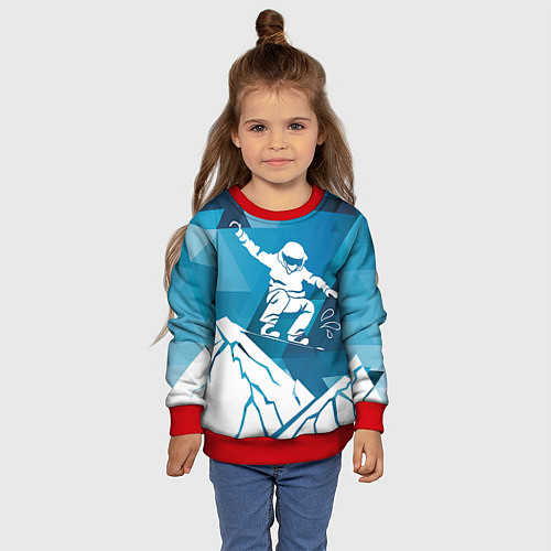 Детский свитшот Горы и сноубордист / 3D-Красный – фото 4