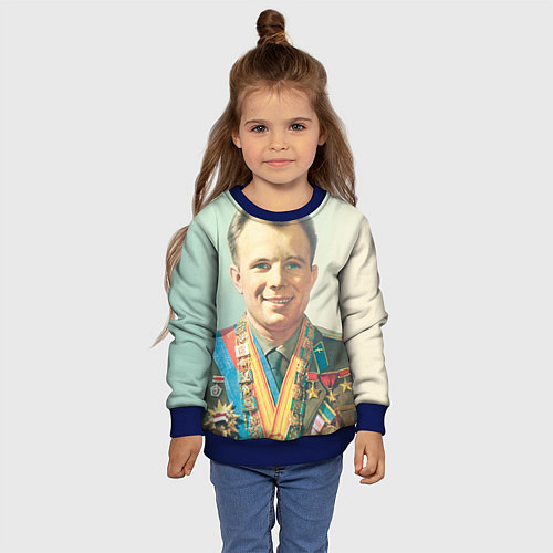 Детский свитшот Гагарин в орденах / 3D-Синий – фото 4