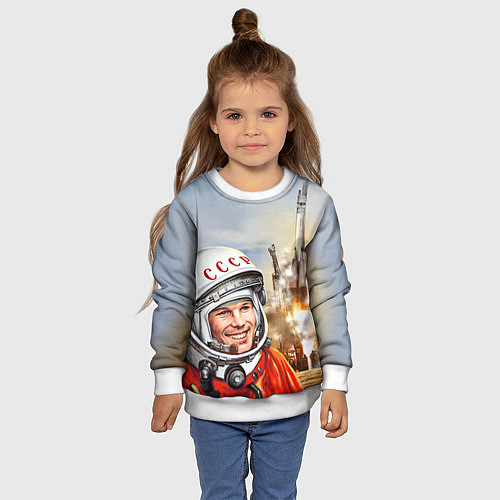 Детский свитшот Гагарин взлетает / 3D-Белый – фото 4