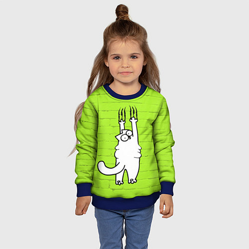 Детский свитшот Кот Симон на стене / 3D-Синий – фото 4