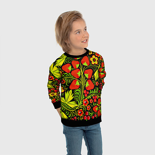 Детский свитшот Хохлома: земляника / 3D-Черный – фото 3