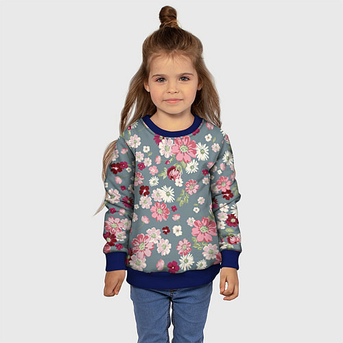 Детский свитшот Цветочки / 3D-Синий – фото 4