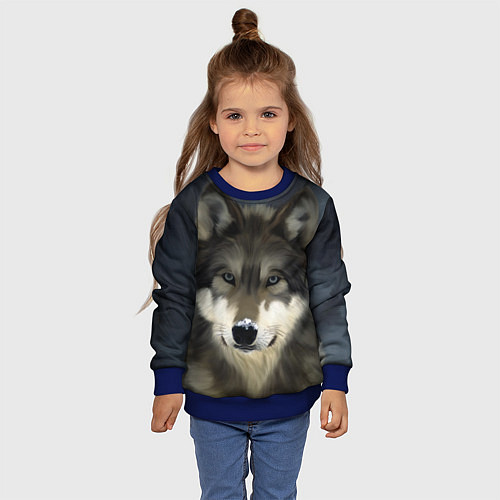 Детский свитшот Зимний волк / 3D-Синий – фото 4