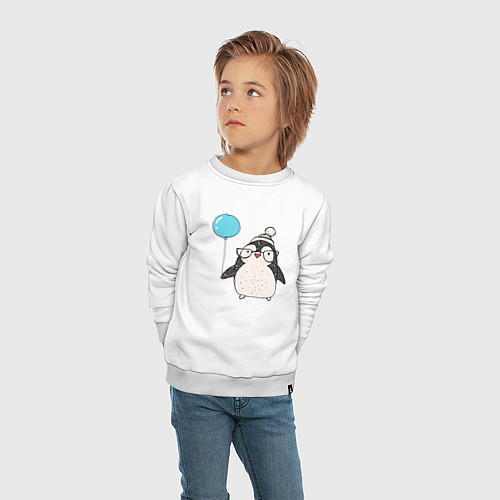 Детский свитшот Пингвин-мальчик с шариком / Белый – фото 4