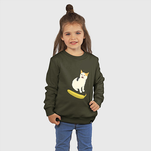 Детский свитшот Cat no banana meme / Хаки – фото 3