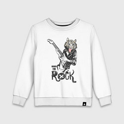 Свитшот хлопковый детский Tiger: born to rock, цвет: белый