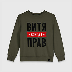 Свитшот хлопковый детский Витя всегда прав, цвет: хаки