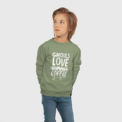 Свитшот хлопковый детский Ghouls Love Coffee, цвет: авокадо — фото 2