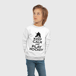 Свитшот хлопковый детский Keep Calm & Play Hockey, цвет: белый — фото 2