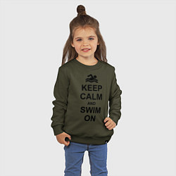Свитшот хлопковый детский Keep Calm & Swim On, цвет: хаки — фото 2