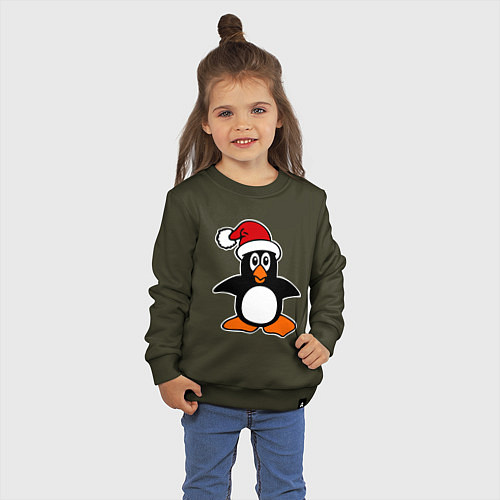 Детский свитшот Новогодний пингвин / Хаки – фото 3