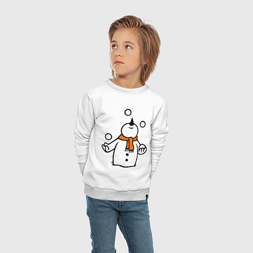 Детский свитшот Снеговик играет в снежки / Белый – фото 4