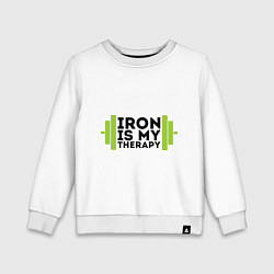 Свитшот хлопковый детский Iron is my therapy, цвет: белый