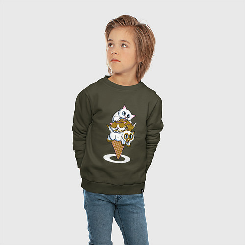 Детский свитшот Ice Cream Cats / Хаки – фото 4