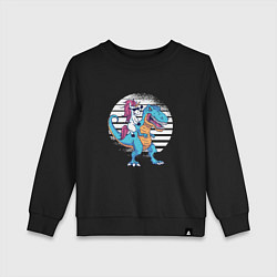 Свитшот хлопковый детский Единорог верхом на динозавре, цвет: черный