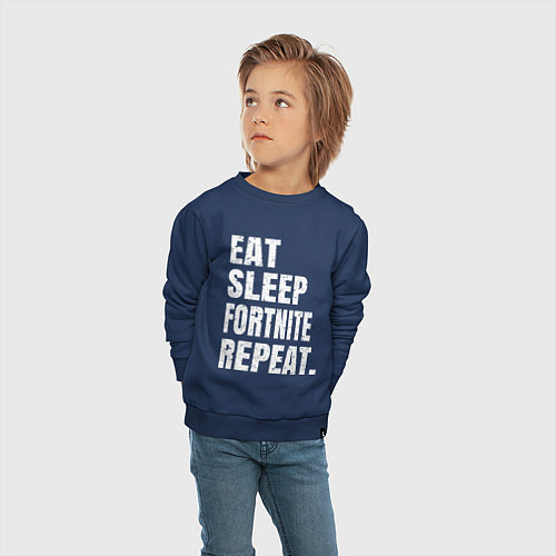 Детский свитшот EAT SLEEP FORTNITE REPEAT / Тёмно-синий – фото 4