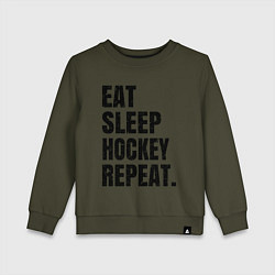 Свитшот хлопковый детский EAT SLEEP HOCKEY REPEAT, цвет: хаки