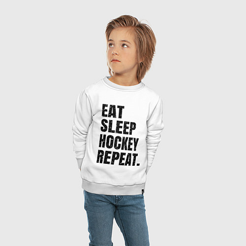 Детский свитшот EAT SLEEP HOCKEY REPEAT / Белый – фото 4