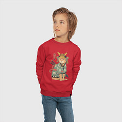 Свитшот хлопковый детский Кот Самурай, цвет: красный — фото 2