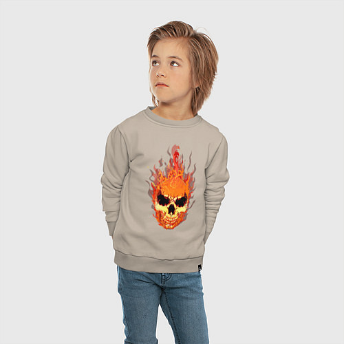 Детский свитшот Fire flame skull / Миндальный – фото 4