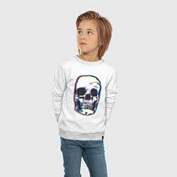 Свитшот хлопковый детский Glitch Skull, цвет: белый — фото 2