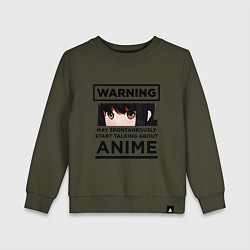 Свитшот хлопковый детский Warning ANIME, цвет: хаки