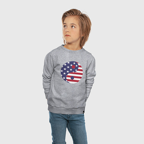 Детский свитшот Флаг США и Инь Ян / Меланж – фото 4