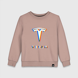 Свитшот хлопковый детский TESLA MOTORS GLITCH ТЕСЛА, цвет: пыльно-розовый