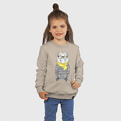 Свитшот хлопковый детский Hipster Cat, цвет: миндальный — фото 2