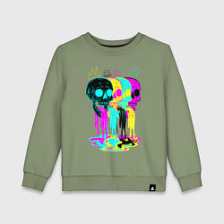Свитшот хлопковый детский 4 ЧЕРЕПА SKULLS NEON, цвет: авокадо