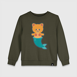 Свитшот хлопковый детский Cat Mermaid, цвет: хаки